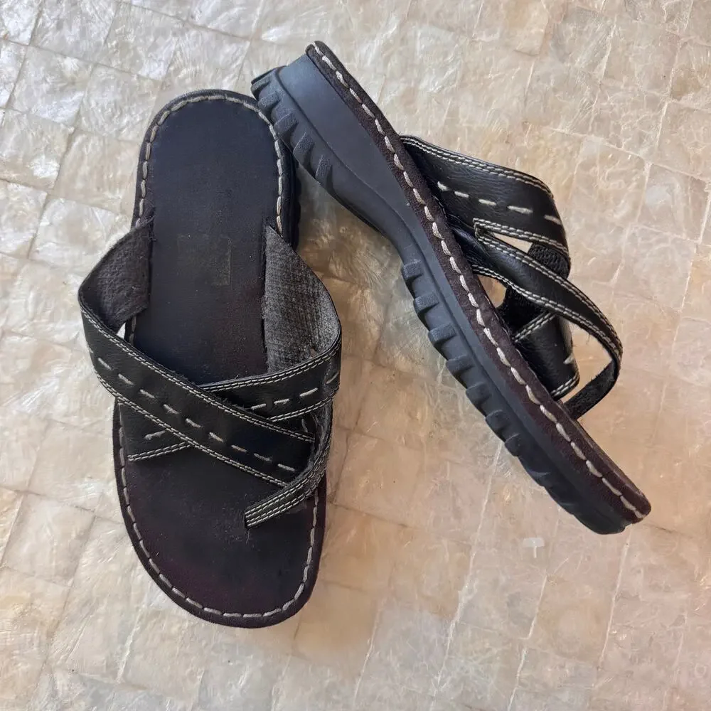 Vintage Y2K Lower East Side Chunky Platform Slide Sandal Shoes brown strappy